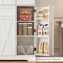 Yanosaku 68" White Pantry Cabinet With Adjustable Shelves, Freestanding Kitchen Hutch With 6 Door Shelves, Storage Drawer & Food Pantry Storage - Xem 7