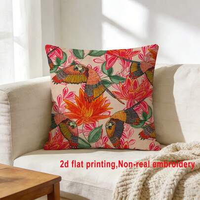 1 chiếc vỏ gối trang trí thêu hình vẹt nhiệt đới và hoa, kiểu Bohemian, thích hợp cho ghế sofa/phòng ngủ, chất liệu vải polyester in một mặt, có thể giặt máy, phù hợp cho phòng ngủ, phòng khách, ghế sofa, giường, kích thước 45*45cm.