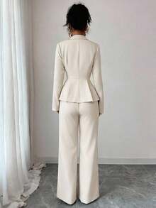Elenzya Traje elegante que afina la cintura, pantalones acampanados y estilizadores para uso diario, adecuado para vacaciones, citas, Día de la Independencia, atuendo de maestra - Albaricoque - Ver 2