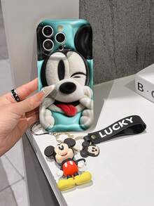 Disney Mickey Mouse Clubhouse Phone Case : 3D Fluffy Pattern Border Protector Phone Soft Phone Case With A Free Cute Mickey Bracelet Chain Lanyard, Mickey, Minnie, Goofy, Donald Duck, Daisy Duck, Pluto, For Apple 17 Promax 17 Pro 16 15 14 13 12 11 Pro Max XS Max X XR Soft Cover Summer Phone Case - 白色 - 查看 3