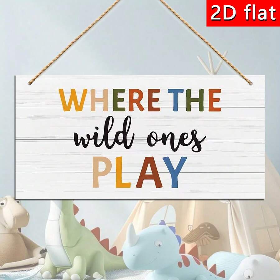 1pc Square Playful Spirit Wooden Plaque Decor, Wall Decoration For Game Room, Specialized Game Hanging Plate For Children's Game Room And Nursery, Home Hanging Decor - Multicolor - View 1