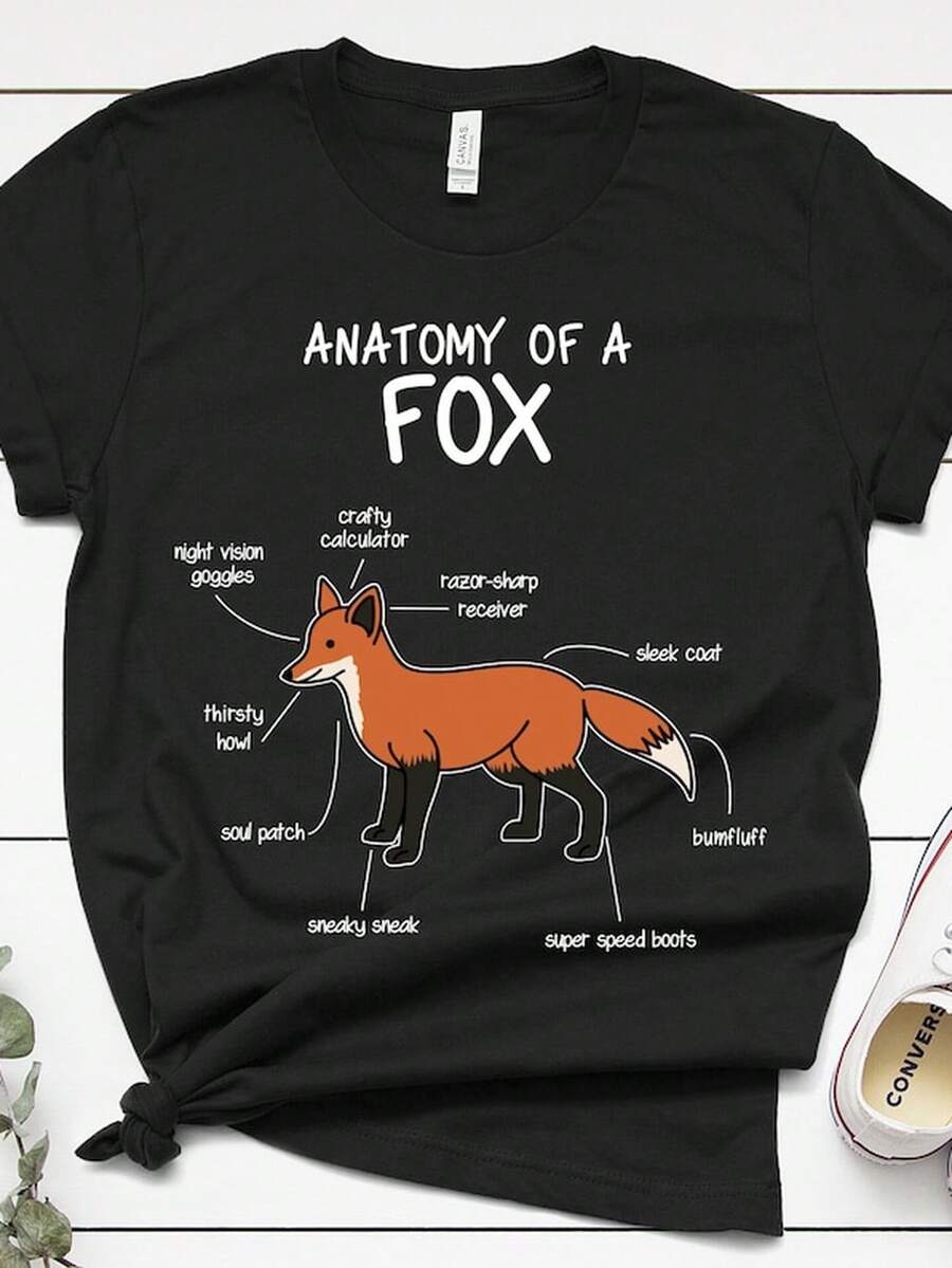 Anatomy Of A Fox T1S1Hirt, Funny T S1Hirt, Woodland Gift, Cute Fox, Fox Love, Fox S1Hirt, Mama Fox, Fox T S1Hirt, Fox Gif. - 黑色 - 查看 1