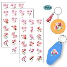 54pcs Abstract Pink Roses UV DTF Stickers, Colorful UV DTF Transfer Stickers, High Viscosity UV DTF Transfer Paper Creative Floral Patterns, Durable Adhesive, Home Decorations, Enthusiasts Suitable For Keychains, Small Pendants, Mugs UV DTF Keychain Sticker(Stickers Solely) - Multicolor - View 10