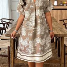 Plus Size Summer Casual Floral Print Dress - Marrón - Ver 2