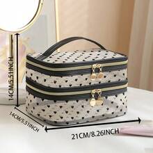 Bolsa de maquillaje de malla transparente de doble capa con estampado de corazón lindo, bolsa de almacenamiento de artículos de tocador portátil, organizador multifuncional para viajes y uso diario - Multicolor - Ver 9