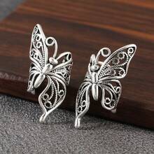 Women's Fashion Hollow Butterfly Design Clip-On Earrings, Suitable For Daily Wear And Party - Silver - View 7