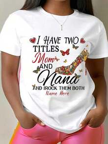[Entrega Local]Playera Para Mujer Camiseta con Estampado de Letras y Tacones Altos Florales, Camiseta Casual de Manga Corta para Primavera y Verano, Ropa para Hombre y Mujer - Blanco - Ver 6