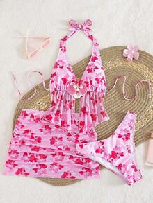 de bikini sexy con tirantes de espagueti y estampado aleatorio para mujeres 2026, conjunto de verano, elegante, Día de San Valentín, playa, vacaciones, casual, único, conjunto de verano, conjunto de vacaciones de verano, primavera, conjunto de Dí - Multicolor 8 - Ver 1