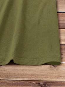 Vestido ajustado mini de manga corta con cuello redondo e impresión de amor casual para mujeres, verano - Verde militar - Ver 4