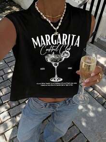 62% Algodón Camiseta de tirantes corta con cuello redondo y estampado de copos de nieve para mujer, adecuada para el verano - Negro 2 - Ver 6
