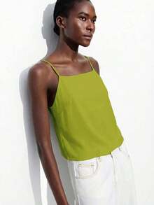 Blusa sin mangas con lazo ajustable, elegante para fiesta, oficina, viajes, casual, romántica, adecuada para invitados de boda, anfitriones, citas, fiestas, conciertos, desayunos, aeropuerto, vacaciones de verano - Verde 3 - Ver 5