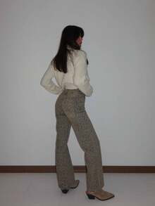 SQUALO Pistachio Green Leopard-Patterned High-Waisted Wide-Leg Pants | Bold And Stylish Design - Blue - View 4