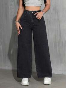 Jeans rectos y sueltos con bolsillos - Gris Oscuro - Ver 7
