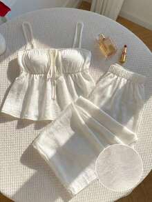 Conjunto de 2 piezas de camiseta de tirantes y pantalones con estampado de lunares, estilo casual de primavera para mujer. Conjunto de 2 piezas de lunares lindo para verano. Conjunto de 2 piezas de lunares para Halloween. - Albaricoque - Ver 1