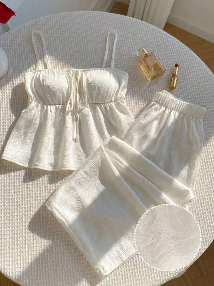 Conjunto de 2 piezas de camiseta de tirantes y pantalones con estampado de lunares, estilo casual de primavera para mujer. Conjunto de 2 piezas de lunares lindo para verano. Conjunto de 2 piezas de lunares para Halloween. - Albaricoque - Añade 1