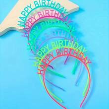 6pcs Glow-In-The-Dark Happy Birthday Headbands - PVC Party Accessories, Suitable For All Hairstyles, Cute Hair Decor Randomly Sent - View 7