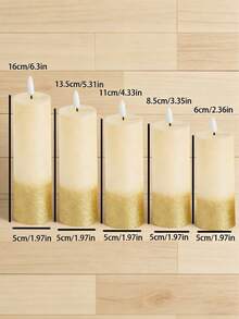 3pcs/5pcs Set Realistic Bullet Shaped LED Electronic Candle Lights, Romantic Atmosphere Lamp, Mini Night Light, Desktop Decor Suitable For Multiple Scenarios - Sprinkle With Gold Powder - View 3