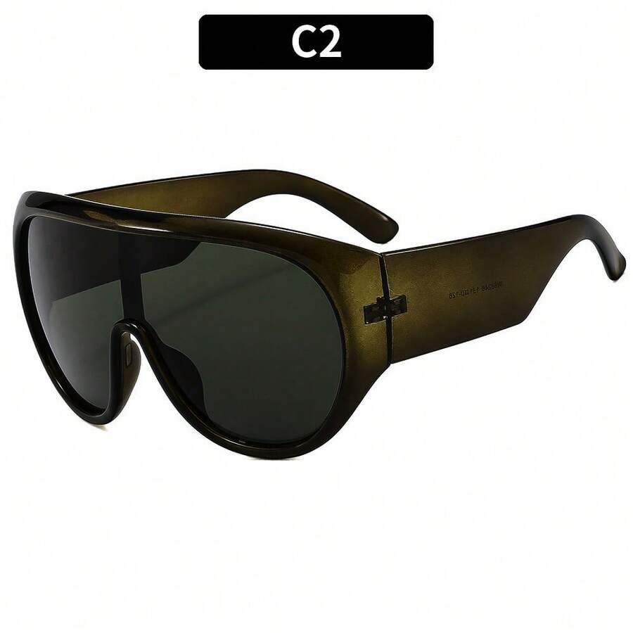 1 Pcs/Set, New Large-Frame Sports Protective Sunglasses, Men's And Women's Personalized Sunglasses. - Gọng kính màu ô liu với tròng kính màu xanh lá cây - Xem 1