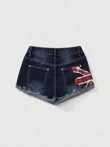 Grunge Punk Shorts vaqueros de cintura baja con estampado de bandera nacional de estilo vintage Y2K sexy para mujeres, para conciertos y festivales de verano - Azul - Ver 2