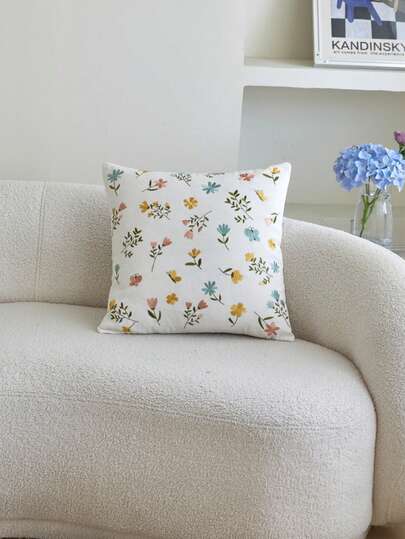 LCUHPCL 1pc 3D Embroidered Ditsy Floral Decorative Throw Pillow Cover, Charming Home Decor Suitable For Living Room, Sofa And Various Environments, Spring/Summer