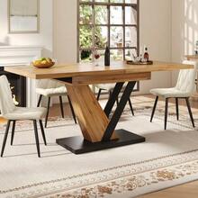 Extendable Dining Table 120(160) X 75 X 75.5 Cm, Table, Kitchen Table, Extendable Table, Extendable Up To 160 Cm, Suitable For Kitchen And Living Room, Tabletop With Wood Grain - Wood - View 4