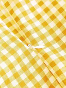 Camisa sin mangas con cuello redondo de estilo universitario retro y a cuadros, con diseño sexy para mujer.Nueva blusa de verano con cordones, ajuste ceñido y delicado estilo femenino y dulce - Amarillo - Ver 5