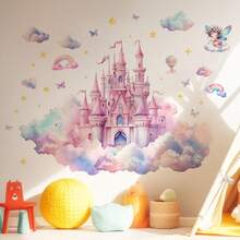 Creative Pink Cloud Castle Wall Sticker, Decor For Girl's Room, Fairy Sticker - B - View 5
