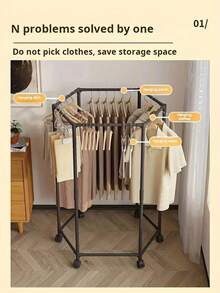 Elegant 360° Rotating Rolling Clothes Rack, Minimalist Home Wardrobe Organizer - Black - View 7