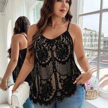 Plus Size Women Summer Casual Vacation Floral Lace Camisole - Multicolor - Ver 6