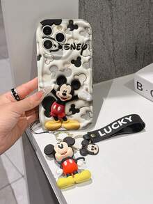 Disney Mickey Mouse Clubhouse Phone Case : 3D Fluffy Pattern Border Protector Phone Soft Phone Case With A Free Cute Mickey Bracelet Chain Lanyard, Mickey, Minnie, Goofy, Donald Duck, Daisy Duck, Pluto, For Apple 17 Promax 17 Pro 16 15 14 13 12 11 Pro Max XS Max X XR Soft Cover Summer Phone Case - 白色 - 查看 3