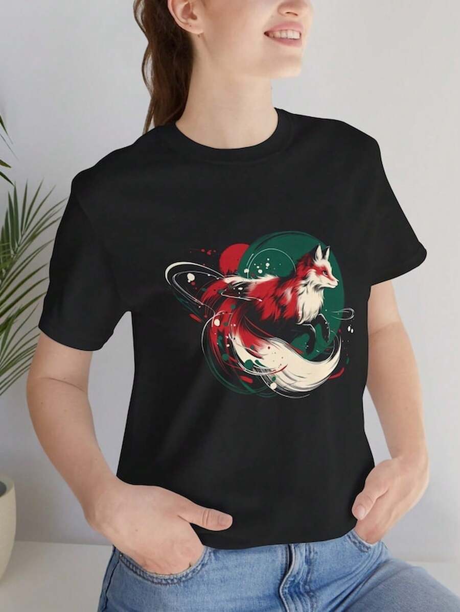 Vibrant Fox T1S1Hirt J1apanese Illus Design Urban Streetwear Anime Lover S1Hirt Studio G1hibli Inspirado en HarA1Juku FaS1Hion.