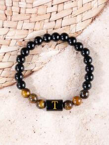 1 chiếc vòng tay nam Bohemia, vòng tay hạt đá mắt hổ và tourmaline bảo vệ với chữ cái đầu từ A-Z, quà tặng trang sức mùa hè, quà tặng cho nam giới. - Nhiều màu - Xem 20