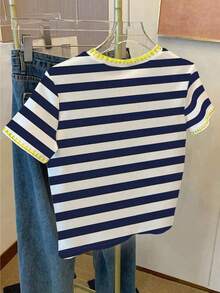Camiseta de manga corta casual de mujer con bordado de limón, para verano - Blanco 3 - Ver 2