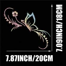 1pc Shiny Butterfly & Floral Reflective Car Sticker - Made Of Vinyl Material, Self-Adhesive, Suitable For Car Windows, Motorcycles And Laptops - A - View 3