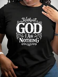 Women's Short-Sleeved T-Shirt With "There Is No God, I Have Nothing" Print, Artistic Lettering T-Shirt, Soft And Breathable Polyester Fiber, Medium Elasticity, Machine Washable, Modern Style, Round Neck, Women's Clothing, New 2026 Model. - 白色 - 查看 8