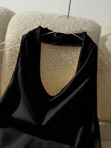 Nueva llegada Primavera/Verano Camiseta ajustada con cuello halter y espalda descubierta para mujer - Negro - Ver 5