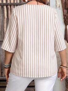 Camisa de mujer de estilo minimalista casual con microrayas azules, adecuada para primavera/verano, con vibra de resort - Multicolor 9 - Ver 2