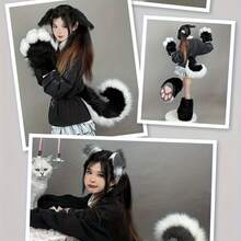 Handmade Plush Animal Ear Headband Accessory For Holiday Cosplay, Dog Ear Headband For Adults - Black and White - View 2