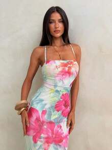 Vestido con estampado floral elegante y espalda descubierta para mujer - Multicolor - Ver 5