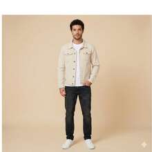 Men's Winter Denim Jacket - Beige - View 2