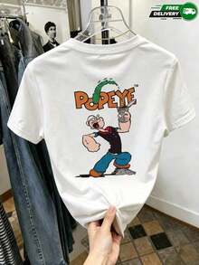 Premium Women's Polyester T-Shirt In White With A Print Of A Sailor Drinking Spinach – Casual Everyday Wear. Free National Shipping Within Mexico. . - 白色 - 查看 7