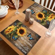 18*11.81 Inch (45*30cm) Sunflower Print Rectangular Placemats, Available In 1/2/4/6/8/30 Sets, Made Of 100% Polyester With Non-Slip And Heat-Resistant Properties, Machine Washable, Hand Washable And Dry Cleanable, Ideal For Daily Dining And Home Decor, Perfect For Country And Boho Style Enthusiasts - Multicolor - View 5