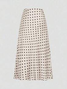 Falda de estilo vacacional elegante y retro con estampado de lunares para mujeres, otoño, invierno - Albaricoque - Ver 2