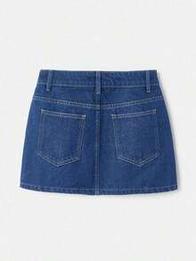 Minifalda de mezclilla para mujer, estilo Y2K, para conciertos, de vuelta a la escuela - Azul lavado medio - Ver 2