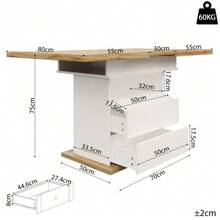 Telescopic Dining Table (110-140*80cm), Foldable Kitchen Table For 4-6 People, Extendable Dining Table, Space-Saving Kitchen Table, For Kitchen And Living Room, Dining Table With Three Shelves, White - Natural,White - 查看 2