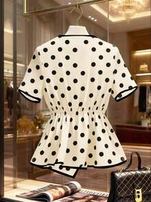 Blusa de mujer elegante de manga corta con estampado, top casual y versátil - Multicolor - Ver 2