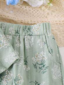 2pcs Baby Girl Fresh Peter Pan Collar Cardigan Vest & Long Pants Set, Thin Spring/Summer - Green - View 9