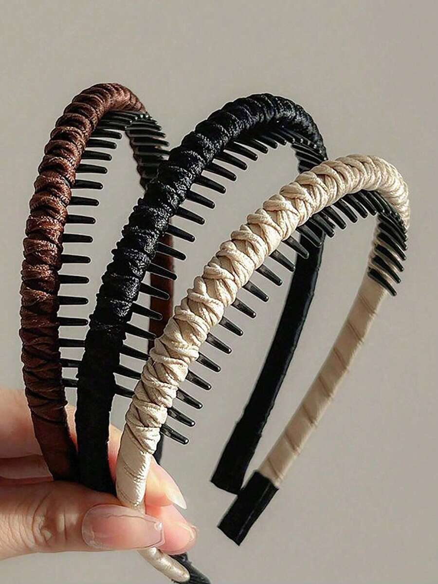 3/1 pieza Diadema de mujer con giro, diadema alta con dientes, diadema antideslizante, accesorio de cabello elegante y práctico para lavarse la cara y fijar el cabello, diadema, diadema en zigzag, accesorio de cabello, uso en belleza y hogar - Multicolor - Ver 1