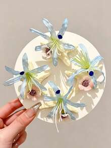 2 piezas Clips para el cabello con diseño de estrella de mar y flor en estilo bohemio, accesorios únicos para el lado y la parte posterior de la cabeza, nuevos artículos elegantes de alta gama - Multicolor - Ver 4