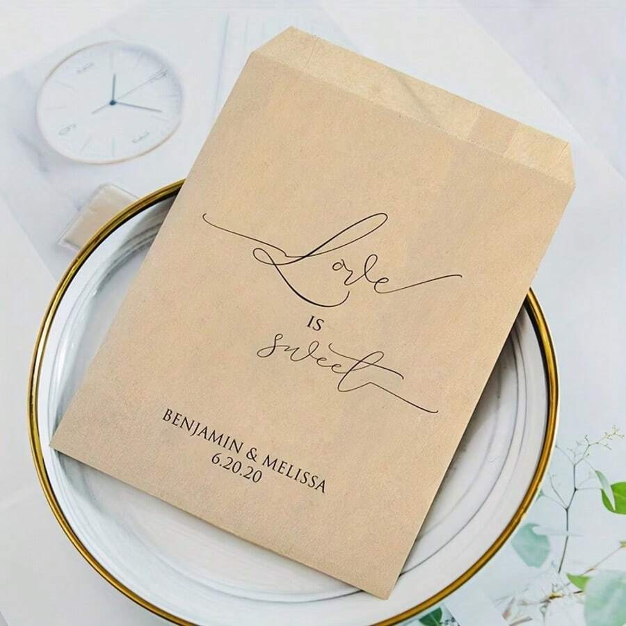 Personalized Custom Paper Bags Love Is Sweet Wedding Favor Bags White/Kraft Paper Candy Strip Packaging Bags, 25pcs/Pack - White - View 1